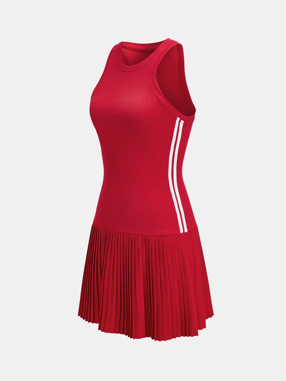 Sleeveless Red Pleated Tennis Dress with Side Stripes